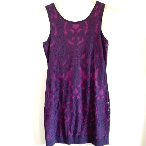 Lace Dress Pink Purple Knit Overlay Size M - Picture 2 of 9